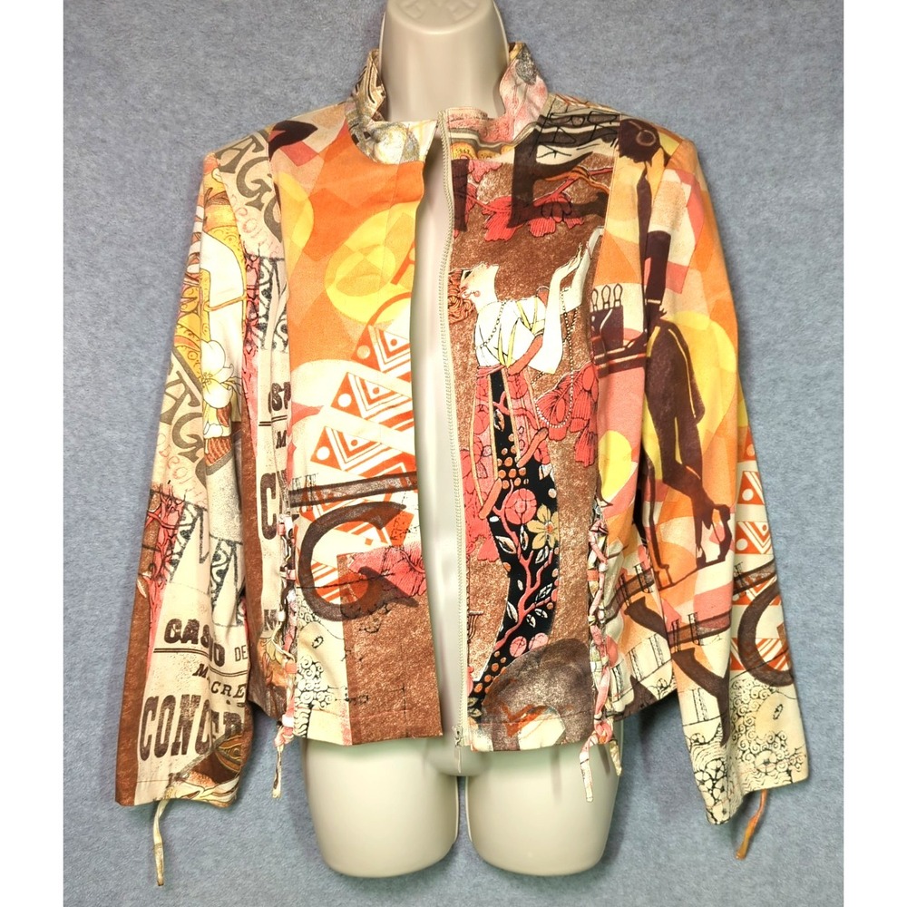 Vtg Art to Wear Jacket Women 10 Art Deco Vibe Orange Brown Yellow Retro Chic